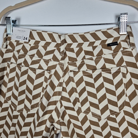NEW PacSun Brown Chevron Print Low Rise Straight Leg Split Hem Jeans Size 24 - Picture 13 of 16